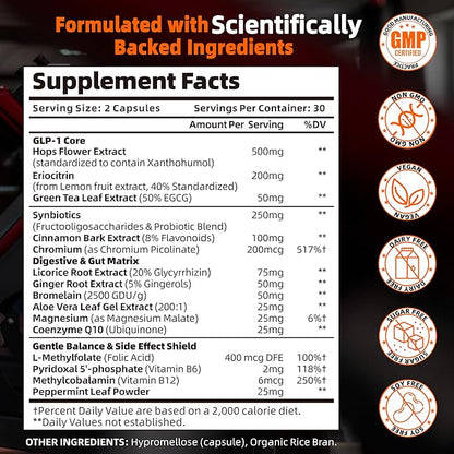GLP-1 Supplement, GLP Activate Natural Formula, GLP 1 Support for Gut, Digestion, Energy, GLP-1 Levels & Overall Health, Take Before Meal - 60 Capsules