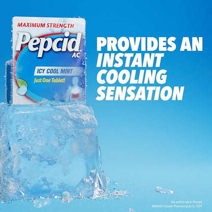 Pepcid AC Maximum Strength Heartburn Relief Tablets, OTC Medicine Prevents & Relieves Heartburn Due to Acid Indigestion & Sour Stomach, 20mg Famotidine Acid Reducer, ICY Cool Mint, 40 ct