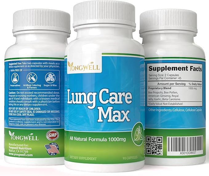 Lung Care Max, Special Antioxidant Formula with American Ginseng, Bee Propolis, and Royal Jelly (90 Capsules)