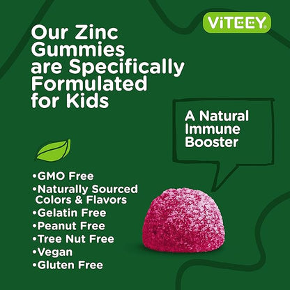 Zinc for Kids Gummies, 15mg - Immune Support - Powerful Natural Antioxidant, Kids Zinc Vitamin Supplement - Vegan, Gelatin Free, Gluten Free - Tasty Chewable Berry Flavor Gummy