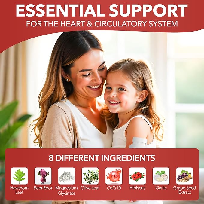 Healthy Heart - CoQ10 - Cholesterol - Circulation - Inflammation - Blood Pressure - Plaque - Cortisol - Arteries - LDL - HDL - Hawthorne - Beet Root - Garlic - Olive Leaf - Hibiscus - 150 Count