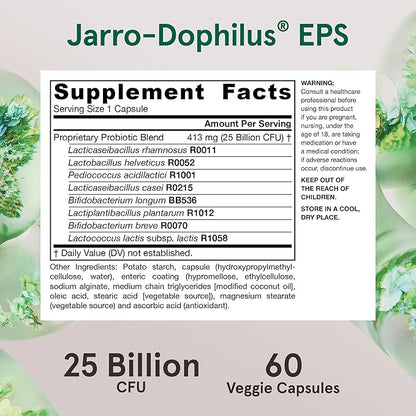 Jarrow Formulas Probiotics for Women and Men Digestive Health - Probiotic Nutritional Supplements, Gut Health, 25 Billion CFU, Jarro-Dophilus, 60 Capsules, 60 Day Supply
