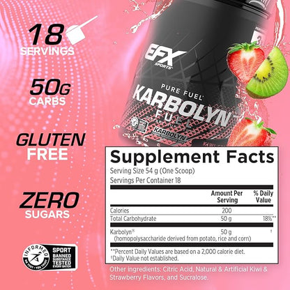 EFX Sports Karbolyn Fuel | Fast-Absorbing Carbohydrate Powder | Carb Load, Sustained Energy, Quick Recovery | Stimulant Free | 18 Servings (Kiwi Strawberry)