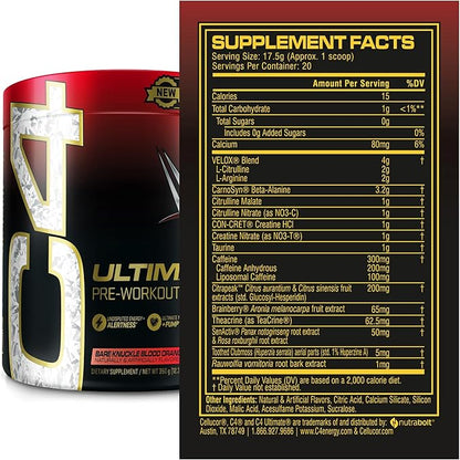 Cellucor C4 Ultimate Pre Workout Powder Bare Knuckle Blood Orange - Sugar Free Preworkout Energy Supplement for Men & Women - 300mg Caffeine + 3.2g Beta Alanine + 2 Patented Creatines - 20 Servings