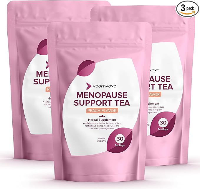 VoomVaya Save 20% on Menopause Support Tea 3-Pack Bundle - Natural Menopause Relief for Women w/Red Clover & Black Cohosh - Night Sweats & Hot Flashes Relief - Peach Flavor - 90 Teabags