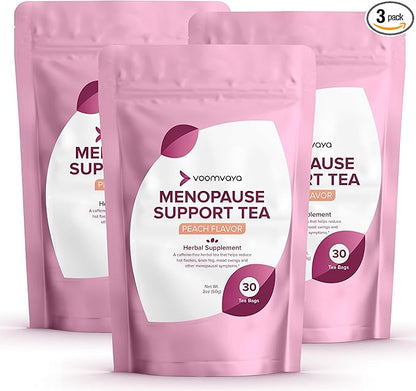 VoomVaya Save 20% on Menopause Support Tea 3-Pack Bundle - Natural Menopause Relief for Women w/Red Clover & Black Cohosh - Night Sweats & Hot Flashes Relief - Peach Flavor - 90 Teabags
