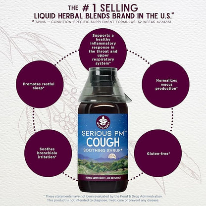 WishGarden Herbs Serious Cough PM Soothing Syrup - Natural Herbal Nighttime Cough Suppressant for Adults with Mullein Leaf Calms Cough Reflex, Normalizes Mucus Production, Supports Restful Sleep, 4oz