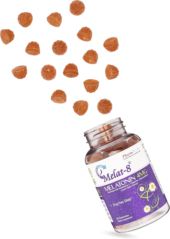 Gummies - Melatonin 4mg, Elderberry, Theanine, Chamomile and Lemon Balm for Sleep Support - 60 Count
