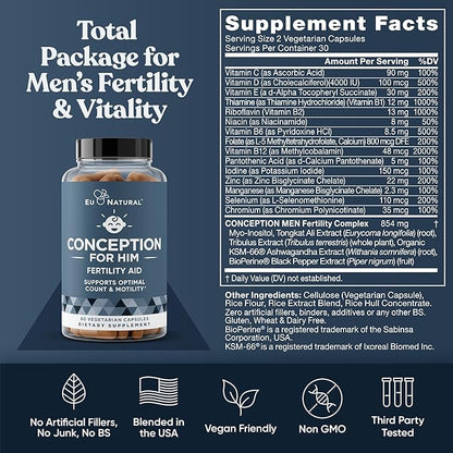 Eu Natural Conception Fertility for Her & Him Bundle - Fertility Supplements Combo for Women & Men – Prenatal Vitamins – Promote Hormone Balance, Cycle Consistency, Aid Ovulation – 120 Count
