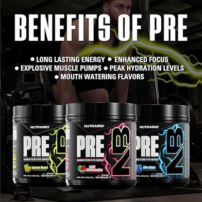 NutraBio PRE Workout Powder - New Formula- Sustained Energy, Mental Focus, Endurance - Beta Alanine, Caffeine, Electrolytes - 20 Servings - Lemon Burst