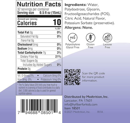 Medtrition HyFiber Liquid Fiber for Kids in Only One Tablespoon, Supports Regularity and Softer Stools, FOS Prebiotics for Gut Health, 6 Grams of Fiber, 32 Servings per Bottle (6 Bottles)