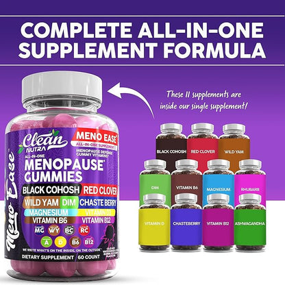 Menopause Supplement For Women Gummies with Black Cohosh, Wild Yam Magnesium, Red Clover For Menopause Relief Hormone Balance Night Sweats Mood Plus Bergamot, Vitamin D3, Vitamin B12, Vitamin B6 Clean