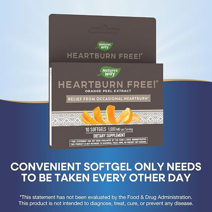 Nature's Way Heartburn Free! Orange Peel Extract Supplement, Occasional Heartburn Relief*, 10 Softgels