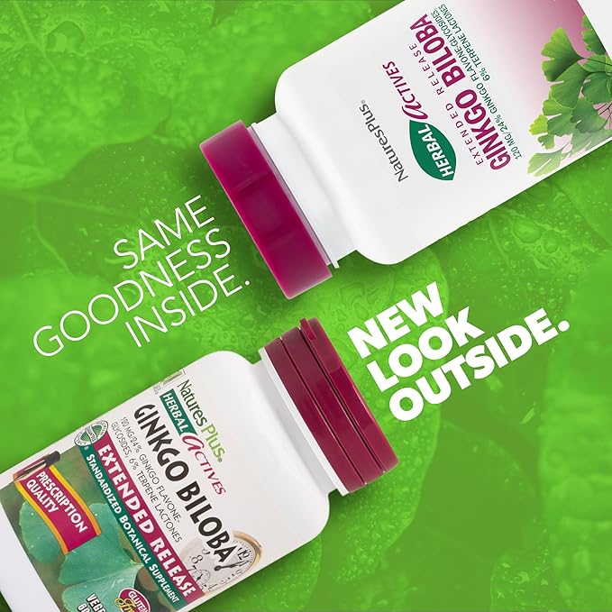 Natures Plus Herbal Actives Ginkgo Biloba, Extended Release - 120 mg, 60 Vegan Tablets - Vegetarian, Gluten-Free - 60 Servings