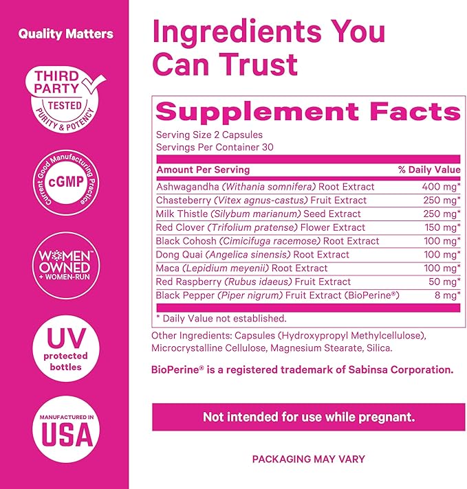 Pink Stork Menopause Supplements for Women - 9 Clinically-Studied Herbs for Perimenopause, Hot Flashes, and Hormone Balance - Ashwagandha, Vitex, Maca Root, Black Cohosh - 60 Capsules