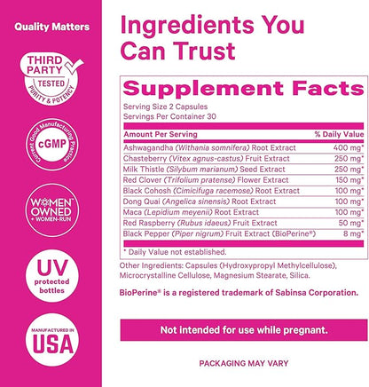 Pink Stork Menopause Supplements for Women - 9 Clinically-Studied Herbs for Perimenopause, Hot Flashes, and Hormone Balance - Ashwagandha, Vitex, Maca Root, Black Cohosh - 60 Capsules