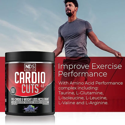 NDS Nutrition 4.0 Pre Workout Supplement - Advanced Weight Loss and Pre Cardio Formula with L-Carnitine, CLA, MCTs, L-Glutamine, and Safflower Oil - Grape (40 Servings)