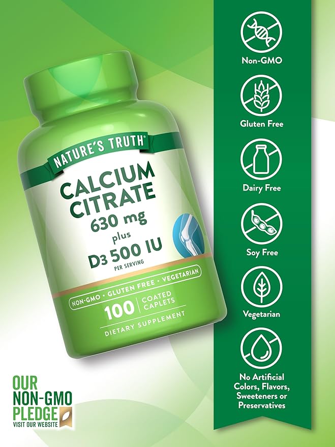 Nature's Truth Calcium Citrate with Vitamin D3 | 100 Caplets | Vegetarian, Non-GMO & Gluten Free Supplement