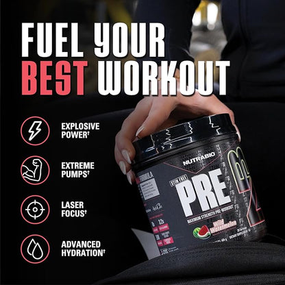 NutraBio STIM-Free PRE Workout for Men, New Formula | Laser Focus, Extreme Pumps | Performance, Endurance | 10g Citrulline, Beta Alanine, Nitrates, Nootropics, Electrolytes - 20 Servings Watermelon