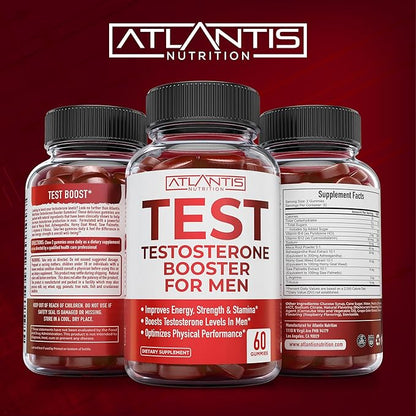 Atlantis Nutrition Testosterone Booster For Men Gummies - Male Enhancement, Boosts Energy, & Optimizes Physical Performance Formulated w/Tribulus, Horny Goat Weed, Saw Palmetto, Maca Root - 60 Gummies