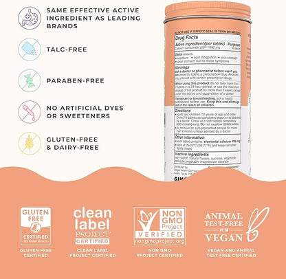 Wonderbelly Antacid, Effective Heartburn and Instant Acid Indigestion Relief, Extra Strength Chewable Tablets, 1000 mg Calcium Carbonate, No Talc or Dye, Tropical Fruit, 120 Count