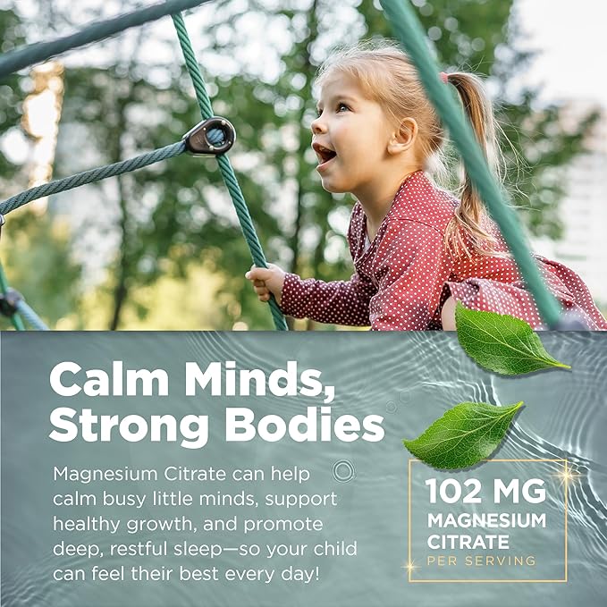 Magnesium for Kids - Magnesium Gummies for Kids - Supports A Calm & Relaxed Mood, Nerve & Bone Health, Healthy Kids Sleep Habits - Gluten Free Gelatin Free Magnesium Calm Gummies (120 Count)