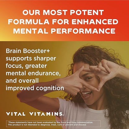 Vital Vitamins Nootropic Brain Supplement Plus - for Memory, Focus, Concentration, Neuro Energy, Clarity - with Lion's Mane Mushrooms - 60 Capsules