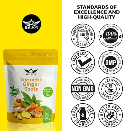 Turmeric Shots with Ginger, Piperine, Vitamins, Zinc & Orange | High Bioavailability Supplement for Joint, Heart, Brain, Gut & Skin Health | Curcumin Immune Support | 100 Shots