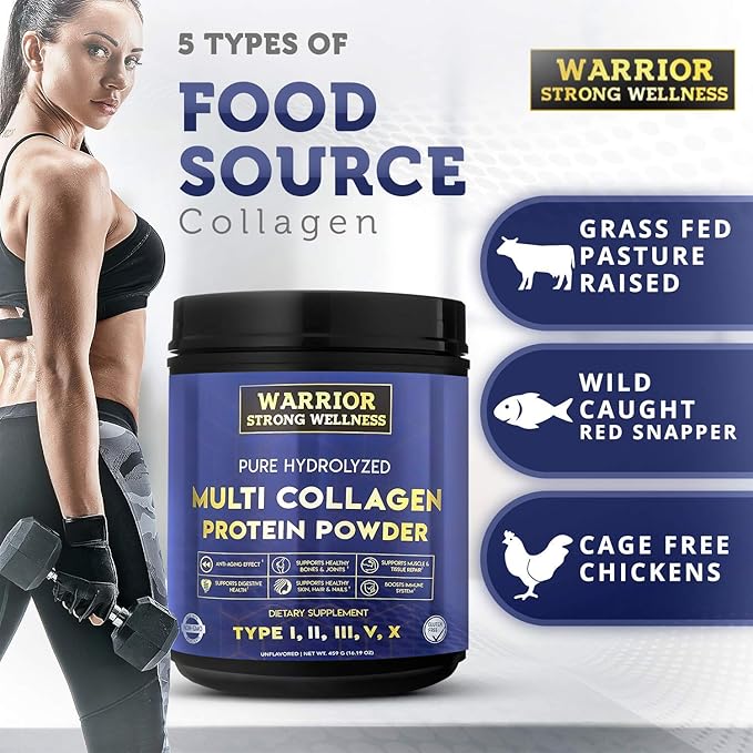 Pure Hydrolyzed Multi Collagen Protein Powder, Collagen Powder, Boost Energy, for Aging Skin Elasticity, Hair & Nails Growth Support, Joint Health (Unflavored)