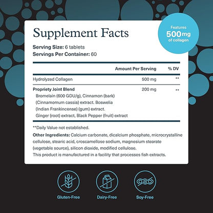 Youtheory Men's Joint Collagen with 18 Amino Acids - Premium Collagen for Men - Joint Support Supplement with Boswellia Extract, Ginger & Black Pepper* - Dairy, Soy & Gluten Free - 120 Tablets