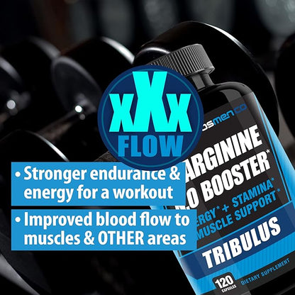 L-Arginine Nitric Oxide Supplements for Men, 1600mg Nitric Oxide Booster / L Citrulline Supplement - Help Increase Blood Flow Circulation, Muscle Pump Pre Workout, Male Endurance w/ Tribulus - 2 Mons