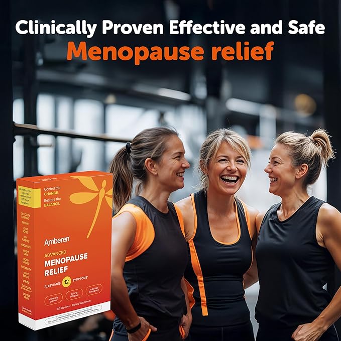 Amberen: Safe Multi-Symptom Menopause Relief. Clinically Shown to Relieve 12 Menopause Symptoms: Hot Flashes, Night Sweats, Mood Swings, Low Energy and More. 2 Month Supply