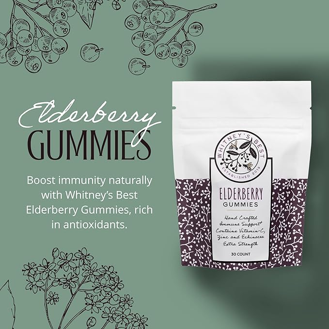Whitney's Best Elderberry Gummies 30ct – Immune Support with Vitamin C, Zinc & Echinacea – for Adults & Kids, No Preservatives, Dyes or Gelatins, Vegan
