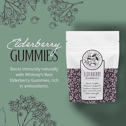 Whitney's Best Elderberry Gummies 30ct – Immune Support with Vitamin C, Zinc & Echinacea – for Adults & Kids, No Preservatives, Dyes or Gelatins, Vegan