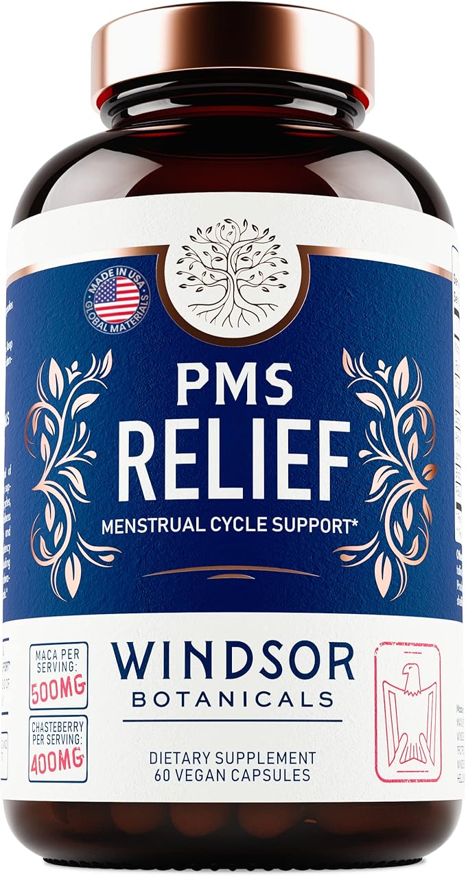 PMS Support Supplement for Women with Chasteberry, Maca Root, Ashwagandha - Period Relief, Bloating Relief for Women, Mood Support, Hormone Balance Herbal Supplements - 30 Day, 60 Vegan Capsules