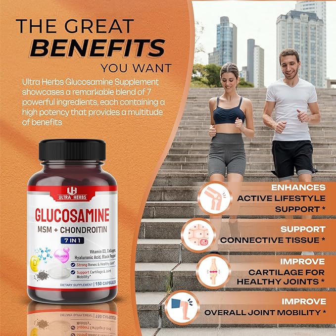 Glucosamine Chondroitin MSM - Joint Mobility Support Supplement Enhanced with Collagen, Hyaluronic Acid, Vitamin D3 | 150 Capsules