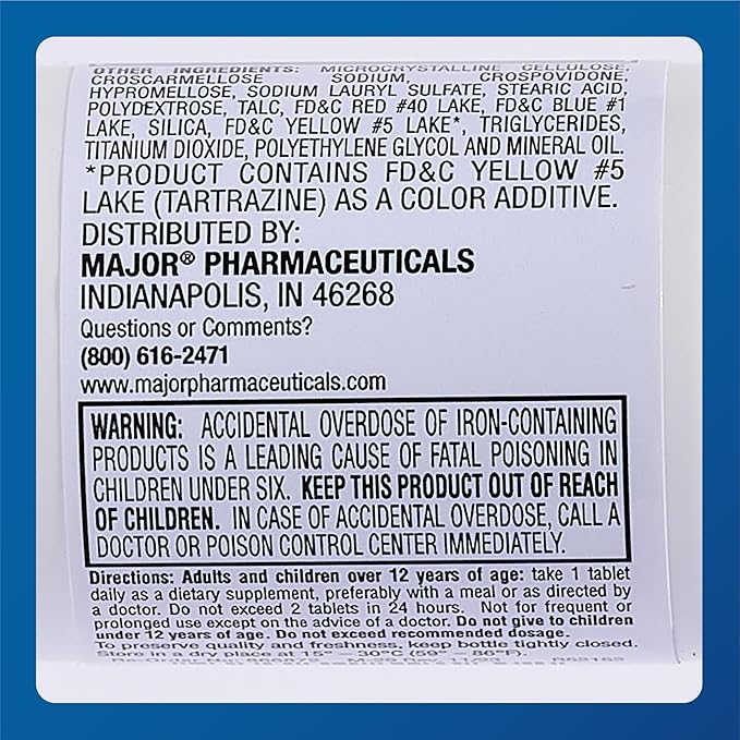 Major Ferosul - Ferrous Sulfate 325mg Tablets with 65mg of Elemental Iron - Iron Supplement for Women, Men - Green - 100 Count