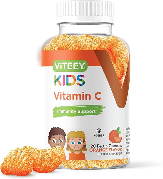 Kids Vitamin C Gummies - Immune Support for Kids, Toddlers, & Teens - Vegan, Gelatin Free, Gluten Free, GMO Free - Tasty Chewable Orange Flavored Immunity Gummy