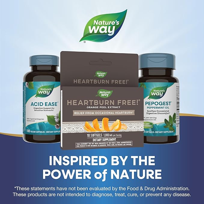 Nature's Way Heartburn Free! Orange Peel Extract Supplement, Occasional Heartburn Relief*, 10 Softgels