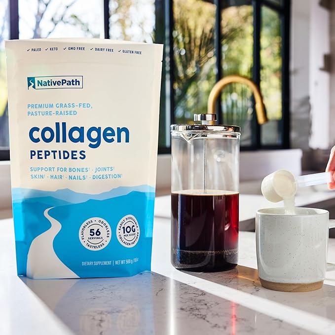 NativePath Collagen Peptides Protein - Hydrolyzed Type 1 & 3 Collagen Powder for Skin, Hair, Nails - 19.8 oz (56 Servings)