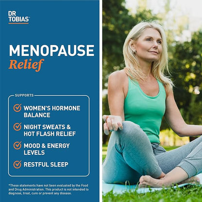 Dr. Tobias Menopause Relief with Black Cohosh, Soy Isoflavones, Don Quai, Hot Flash & Night Sweats Relief for Women, Non-GMO Menopause Supplements for Women, 60 Capsules, 30 Servings