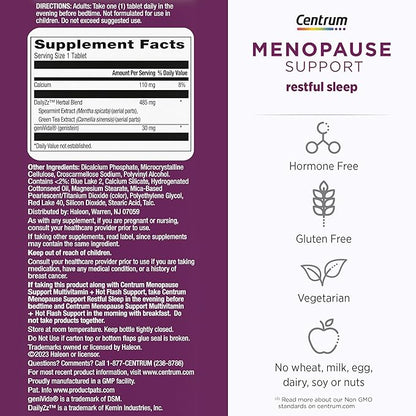 Centrum Restful Sleep Menopause Support Tablets, Supplement with Clinically Studied DailyZz and geniVida, 28 Count