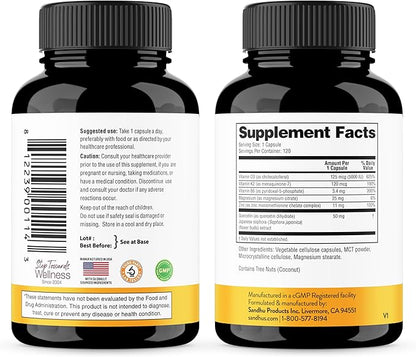Sandhu's Vitamin D3 K2 Magnesium with Quercetin Capsules for Men & Women | Supports Immunity, Bone Health and Quality Sleep | 360 Count