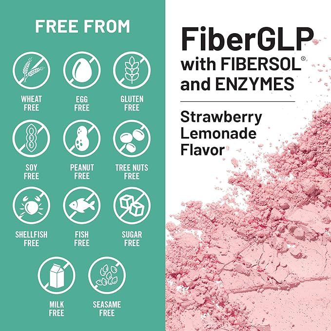 NatureWise FiberGLP Powder - High Fiber GLP-1 Supplement - Supports GLP-1 Levels & Satiety* with Clinically Proven Fibersol® - Vegan & Sugar Free - Strawberry Lemonade Flavor - 4 oz[20 Servings]