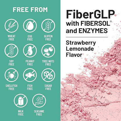 NatureWise FiberGLP Powder - High Fiber GLP-1 Supplement - Supports GLP-1 Levels & Satiety* with Clinically Proven Fibersol® - Vegan & Sugar Free - Strawberry Lemonade Flavor - 4 oz[20 Servings]