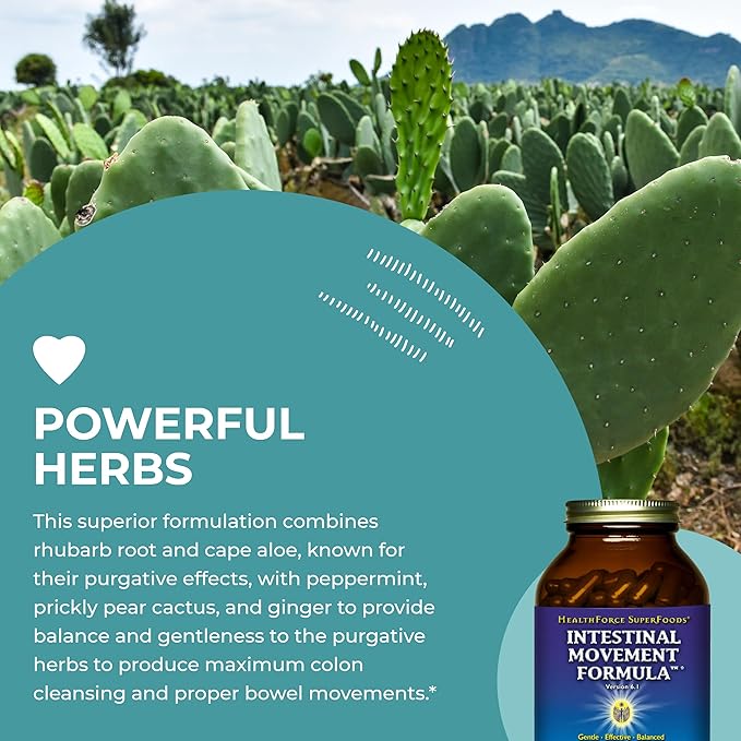 HealthForce SuperFoods Intestinal Movement Formula - Natural Laxative Supports Bowel Regularity - All-Natural Digestion Supplement to Support Constipation - Gluten-Free & Vegan - 360 Caps
