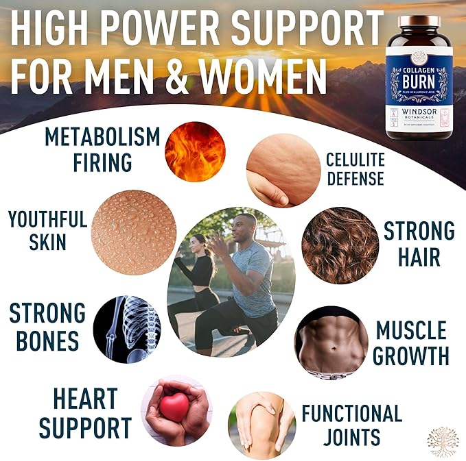 Thermogenic Multi Collagen Burn Capsules - Hydrating Hyaluronic Acid, Marine Collagen Supplements for Women and Men & Vitamin C - Hydrolyzed Collagen Complex 5 Types- 2-Pack, 180 Pills