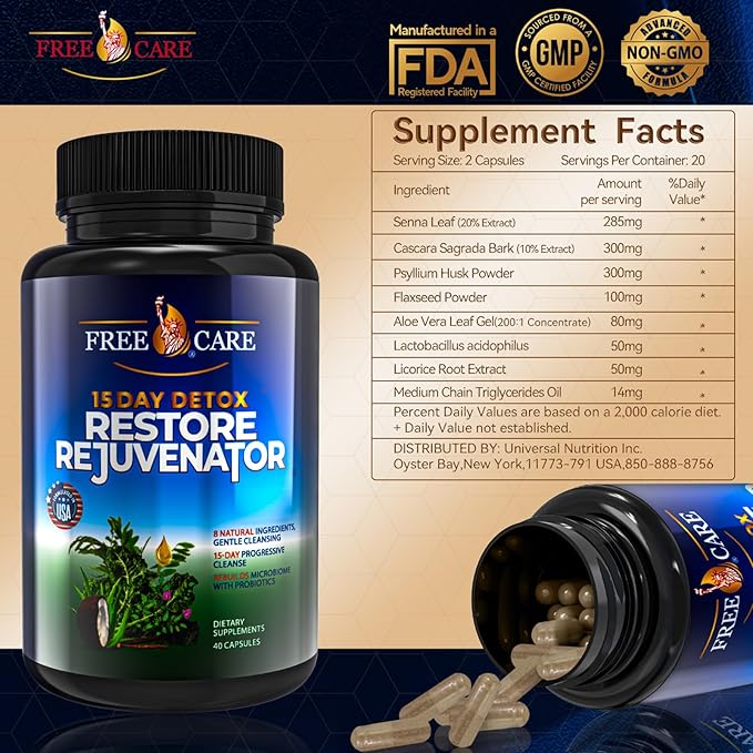 Colon Cleanse 15+5Day Upgrade,Advanced Gut Cleanse Detox for Women & Men Fast Natural Laxative for Constipation Relief with Cascara Sagrada, Psyllium Husk, Senna Leaf & Probiotics, Non-GMO