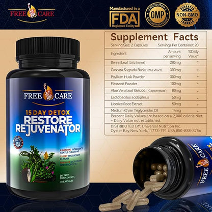 Colon Cleanse 15+5Day Upgrade,Advanced Gut Cleanse Detox for Women & Men Fast Natural Laxative for Constipation Relief with Cascara Sagrada, Psyllium Husk, Senna Leaf & Probiotics, Non-GMO