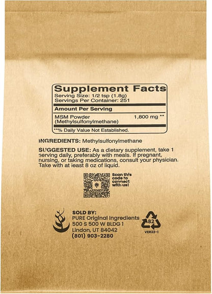 Pure Original Ingredients Methylsulfonylmethane (1lb) MSM, Natural Sulfur Dietary Supplement